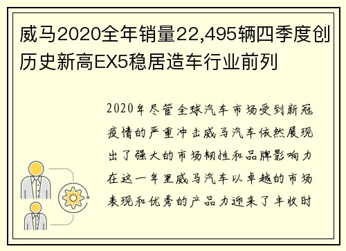 威马2020全年销量22,495辆四季度创历史新高EX5稳居造车行业前列