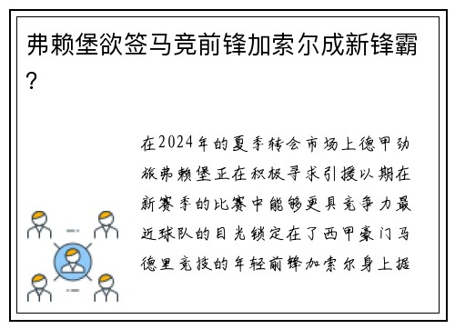 弗赖堡欲签马竞前锋加索尔成新锋霸？