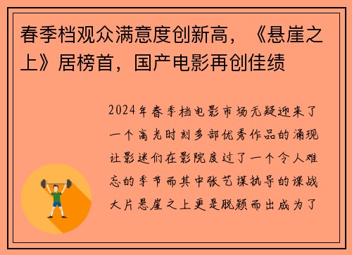 春季档观众满意度创新高，《悬崖之上》居榜首，国产电影再创佳绩