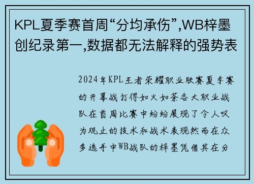 KPL夏季赛首周“分均承伤”,WB梓墨创纪录第一,数据都无法解释的强势表现