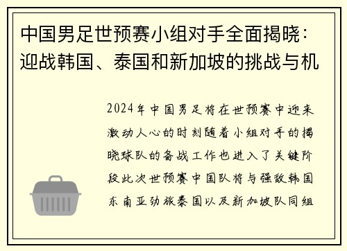 中国男足世预赛小组对手全面揭晓：迎战韩国、泰国和新加坡的挑战与机遇