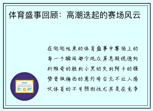 体育盛事回顾：高潮迭起的赛场风云